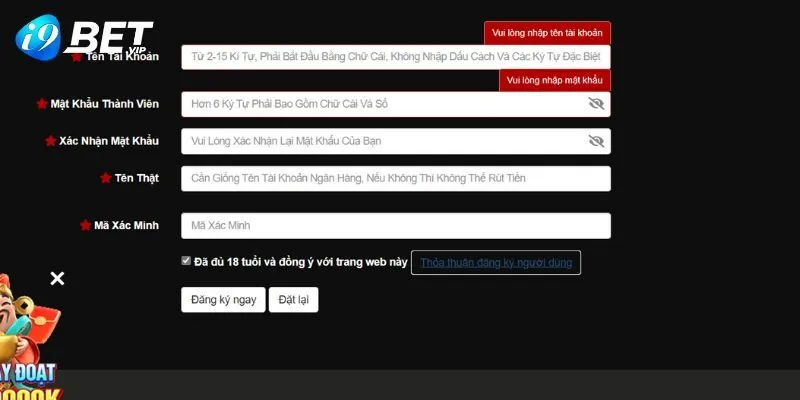 Khách hàng cần đủ 18 tuổi khi đăng ký i9bet